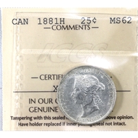1881H Canada 25-cents ICCS Certified MS-62