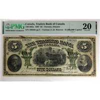 720-14-02a 1897 Traders Bank of Canada $5 Various-Warren, PMG Certified VF-20 (Stain)