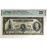 510-22-02 1922 La Banque Nationale $5 des Rivieres-Amyot, PMG Certified VF-25