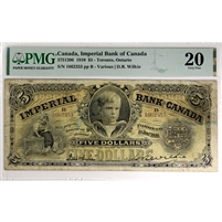 375-12-06 1910 Imperial Bank of Canada $5 Various-Wilkie, PMG Cert. VF-20 (Annotation)