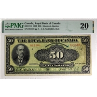 630-12-18 1913 Royal Bank of Canada $50 Neill-Holt, PMG Certified VF-20 (Tears, Ink)