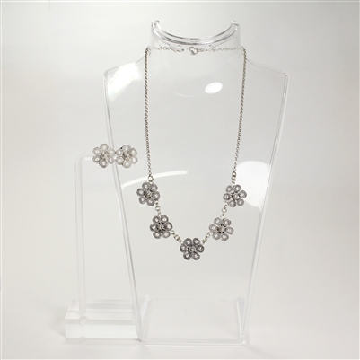 Lady's Sterling Silver Flower Earrings & Necklace Set - 14"