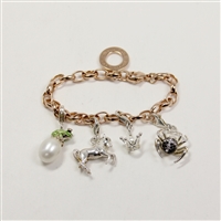 Lady's Sterling Silver 'THOMAS SABO' Rose Coloured Classic Charm Bracelet with Charms - 6"