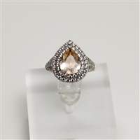 Lady's Sterling Silver Rose Gold Tone Pear Halo Ring - Size 5
