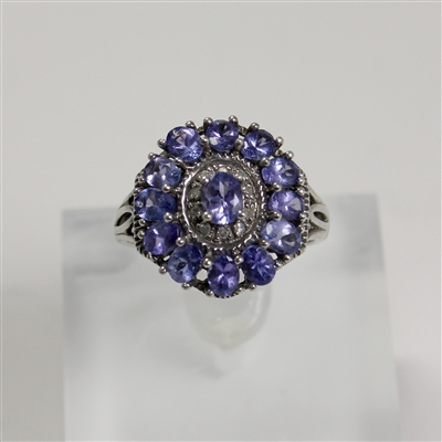 Lady's Sterling Silver Blue & Clear Stone Dinner Ring - Size 9