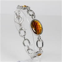 Lady's Silver Tone "Fifth Avenue Collection- Boom Boom Boom" Amber Accent Bracelet - 7 1/2
