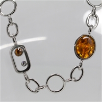 Lady's Silver Tone "Fifth Avenue Collection- Boom Boom Boom" Amber Accent Necklace - 31"