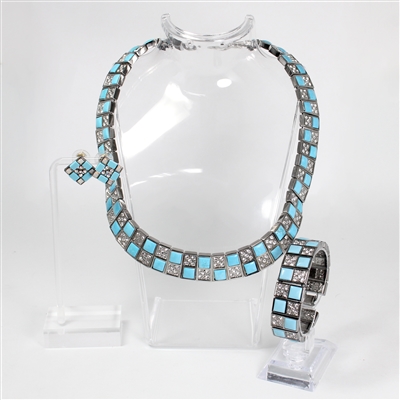 Lady's Silver Tone "Fifth Avenue Collection" Turquoise Enamel Set. 3pcs
