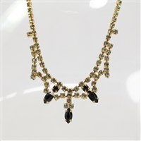 Lady's Gold Tone Chandelier Necklace with Black & Green Stones