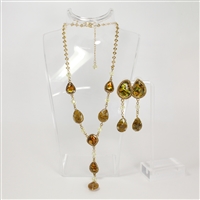 Lady's Gold Tone Amber Abalone & Marbled Stone Set