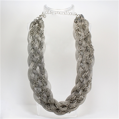 Lady's Silver Tone Mesh Braided Necklace - 20"