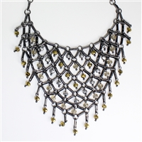 Lady's  Black & Gold Tone Bib Necklace - 19"