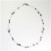 Lady's Silver Tone Purple Bead Wire Necklace - 17 1/2"