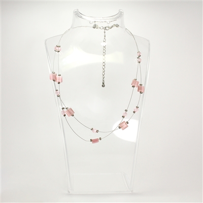 Lady's Silver Tone Pink Bead Wire Necklace - 19"