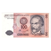 Peru Note Pick #133 1987 100 Intis, UNC