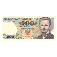 Poland Note Pick #144c 1988 200 Zlotych, UNC