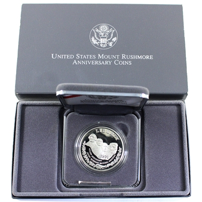 1991 S USA Mount Rushmore Anniversary Silver Dollar Proof (Impaired)