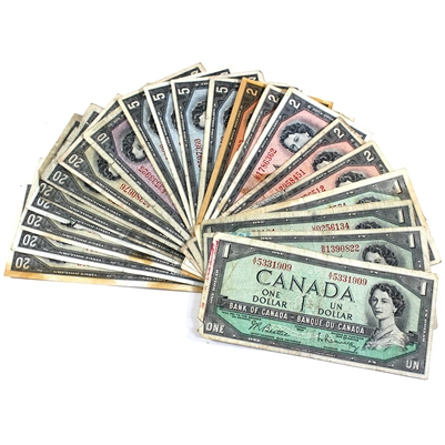 Lot of 22x 1954 Canada Notes, $185 Face Value, Circulated, 22Pcs