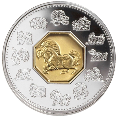 2002 Canada $15 Year of the Horse Sterling Silver & Gold Cameo (lightly toned)