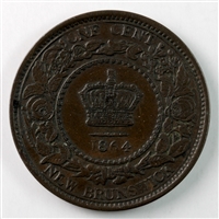 1864 Short 6 New Brunswick 1-cent EF-AU (EF-45) $