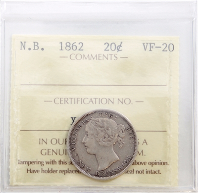 1862 New Brunswick 20-cents ICCS Certified VF-20
