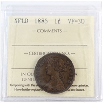 1885 Newfoundland 1-cent ICCS Certified VF-30