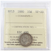 1880 Newfoundland 10-cents ICCS Certified VF-20