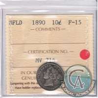 1890 Newfoundland 10-cents ICCS Certified F-15