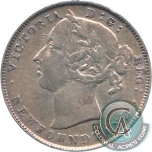 1872H Newfoundland 20-cents F-VF (F-15) $