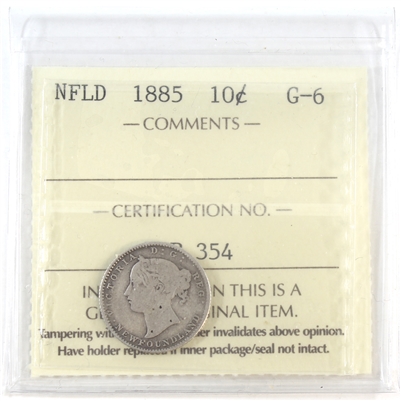 1885 Newfoundland 10-cents ICCS Certified G-6