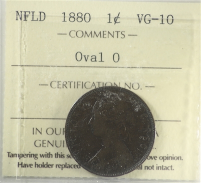 1880 Oval 0 Newfoundland 1-cent ICCS Certified VG-10