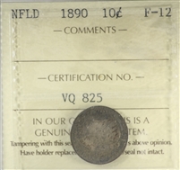 1890 Newfoundland 10-cents ICCS Certified F-12