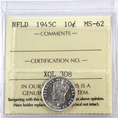 1945C Newfoundland 10-cents ICCS Certified MS-62 (XQL 308)