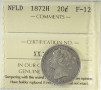 1872H Newfoundland 20-cents ICCS Certified F-12