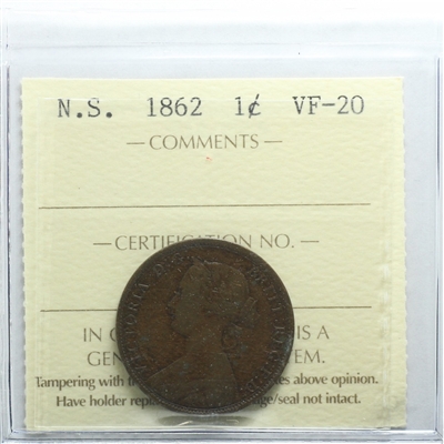 1862 Nova Scotia 1-cent ICCS Certified VF-20