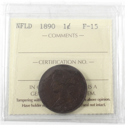 1890 Newfoundland 1-cent ICCS Certified F-15