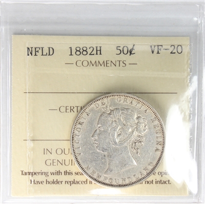 1882H Newfoundland 50-cents ICCS Certified VF-20