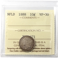 1888 Newfoundland 10-cents ICCS Certified VF-30 (XUV 371)