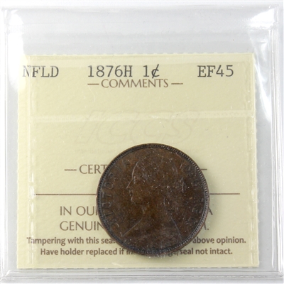 1876H Newfoundland 1-cent ICCS Certified EF-45