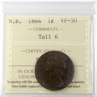 1864 Tall 6 New Brunswick 1-cents ICCS Certified VF-30