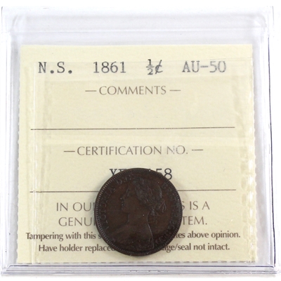 1861 Nova Scotia 1/2 Cent ICCS Certified AU-50