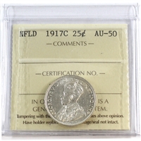 1917C Newfoundland 25-cents ICCS Certified AU-50