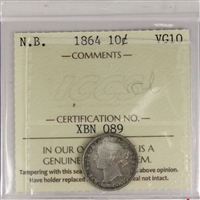 1864 New Brunswick 10-cents ICCS Certified VG-10
