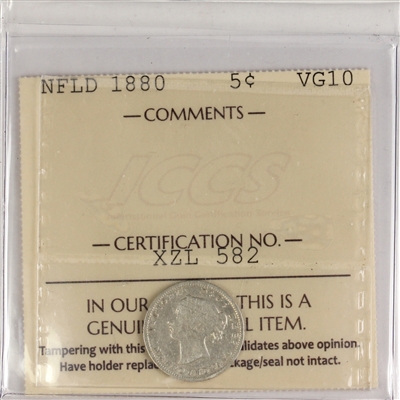 1880 Newfoundland 5-cents ICCS Certified VG-10