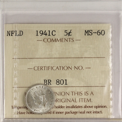 1941C Newfoundland 5-cents ICCS Certified MS-60