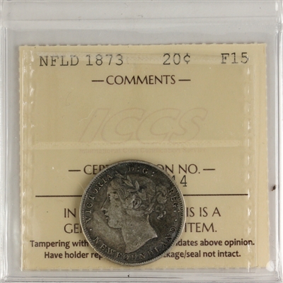 1873 Newfoundland 20-cents ICCS Certified F-15