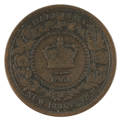 1861 New Brunswick 1/2 Cent Very Fine (VF-20) $