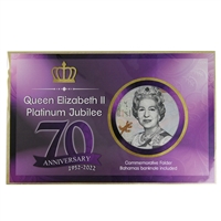 1952-2022 70th Anniversary Queen Elizabeth II Platinum Jubilee Folder w/ Bahamas Note