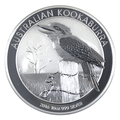 2016 Australia $10 Kookaburra 10oz 999 Silver (No Tax) Slightly toned, capsule scuffed