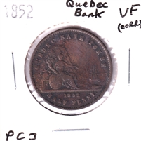 PC-3 1852 Province of Canada Quebec Bank Half Penny Token Very Fine (VF-20) Impaired